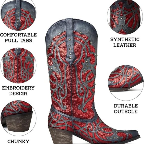 Sparkly Cowgirl Boots Multi Sz - Picture 7 of 9